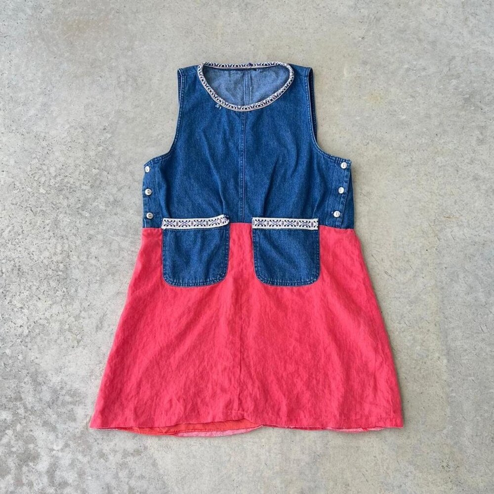 Vintage 80s 90s Denim Dress Cottagecore Women's Large